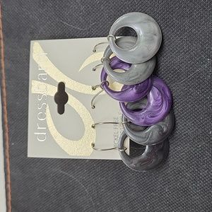 3 pair of silver/enamel earrings.   Black, Purple, Grey.  From DressBarn -